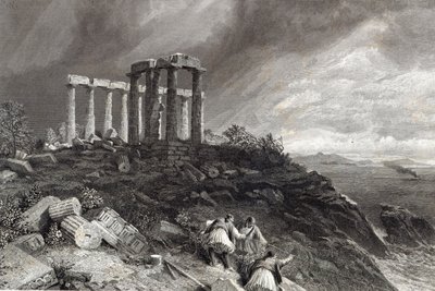Templo de Minerva Sunium, grabado por J. Saddler de William Crimea Simpson